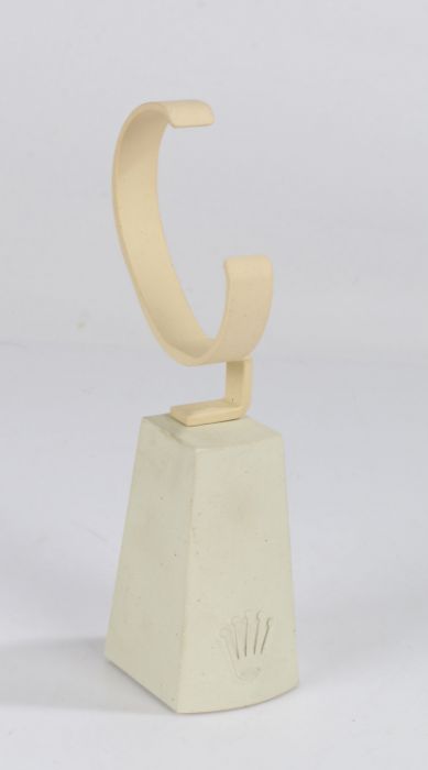 Rolex watch stand, with raised crown logo and C form watch holder, 16cm high