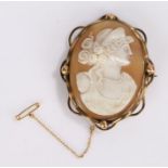 Cameo brooch, of large size, carved with a classical figure, 75mm long