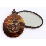 Tortoise shell pocket mirror depicting a Chinese dragon 7.5cm