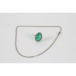 Silver necklace together with a silver ring set with a green stone, ring size O, gross weight 8.8g