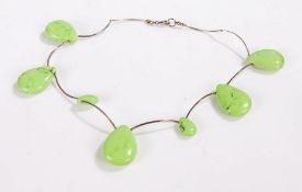 White metal and lime green stone necklace