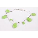 White metal and lime green stone necklace