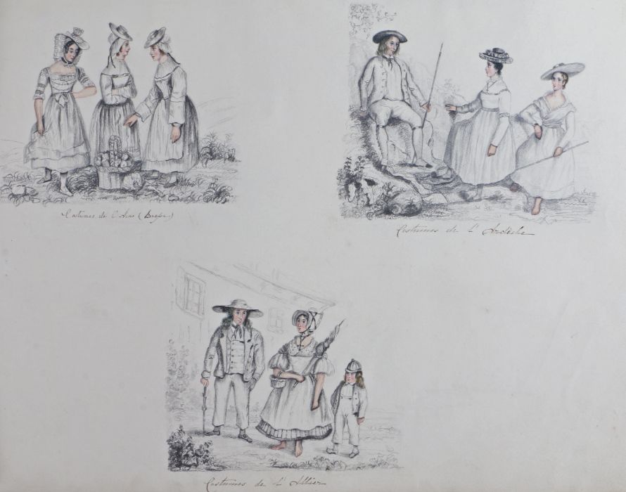19th Century French album, sketched with a selection of traditional costumes from several French