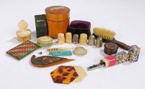 Collection of 19th Century sewing accessories, to include pin cushions, needle case, thimbles,