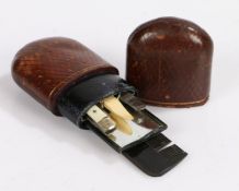 19th Century gentlemans leather case pocket vanity etui, containing mirror, comb, penknife, nail
