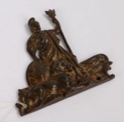 19th Century cast iron plaque, of Britannia, 13cm wide