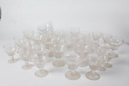 Suite of slice cut glasses, to include six rummers, four tumblers, four finger bowls, six sherry