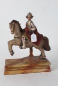 Carved Figure on horseback, Joan of Arc, polychrome painted on wood, 37cm high