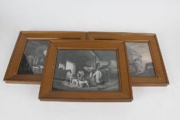 Three black and white prints, in the manner of George Morland, all housed within gilt and glazed