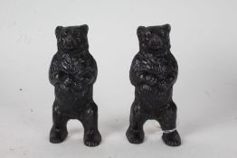 Pair of black forest style cast metal standing bears, 15cm high