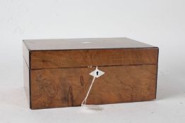 Continental walnut and ebonised jewellery box, with puce silk lined interior, 28cm wide