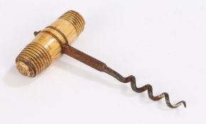 19th century bone handled and steel corkscrew, 13.5cm long