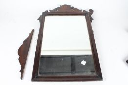 Georgian style mahogany fret mirror, with scrolled frame, 44cm wide, 67cm high