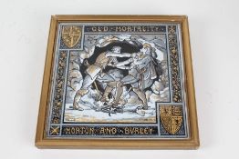 Minton tile, Old Mortality, Morton and Burley, framed, 22.5cm x 22.5cm