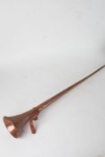 19th Century copper hunting horn, 120cm long