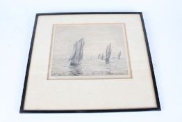 William Lionel Wyllie (1851-1931), sailing boats, signed etching, housed in an ebonised glazed