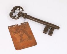 Early 20th Century corkscrew, in the form of a key, the crown top barrel unscrewing to reveal a