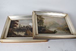 Pair of early 20th century landscapes, the first depicting a castle, it's pair depicting a riverside