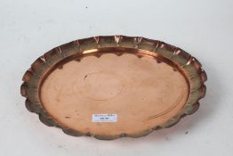 Joseph Sankey, early 20th century copper tray, with frilled rim, makers mark to base, 29cm diamater