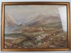 19th Century British school, a landscape study with figures to the foreground overlooking a valley