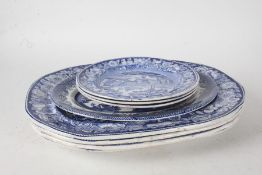 Two Victorian 'Wild Rose' blue and white transfer printed meat plates, together with three