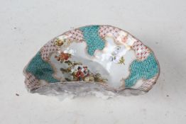 Dresden oyster shell dish, the white ground with foliate decoration and cartouches of turquoise