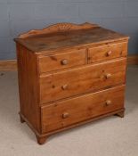 20th century pine chest, fitted two short over two long drawers, raised on bracket feet, 94cm wide