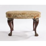 George II style mahogany foot stool, circa 1900, the oval upholstered top above shaped cabriole legs