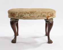 George II style mahogany foot stool, circa 1900, the oval upholstered top above shaped cabriole legs