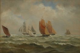 John Moore of Ipswich (British 1820-1902) Sailing boats, signed oil on board, 24cm x 16cm