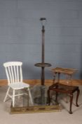 Victorian bamboo two tier side table, together with a standard lamp, white painted kitchen chair,