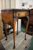 George II style walnut dropleaf side table, fitted singe drawer and raised on cabriole legs and