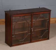 George III style mahogany glazed cabinet, having a pair of astragal glazed doors enclosing two