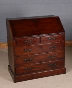 George III style mahogany bureau, the sloping fall enclosing a compartmentalised interior, fitted