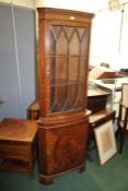 Mahogany effect and glazed corner cabinet, with glazed upper section, 181cm high