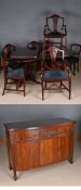 George III style mahogany dining suite, comprising bowfront sideboard, fitted two drawers and