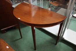 19th century mahogany D end side table, raised on square tapering supports, 114.5cm wide