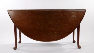 George III mahogany drop leaf dining table, the D shaped leaves, raised on tapering turned legs