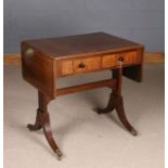 Victorian mahogany, ebony and boxwood strung sofa table, the rectangular top with D shaped drop