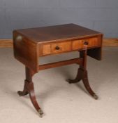 Victorian mahogany, ebony and boxwood strung sofa table, the rectangular top with D shaped drop