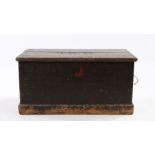 Painted pine blanket box, the lid with stud initials G.W.W. on a plinth base, 74cm wide, 43.5cm