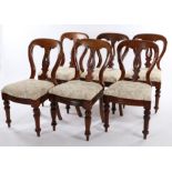 Set of six Victorian mahogany dining chairs, the curved cresting rails above pierced splat backs,