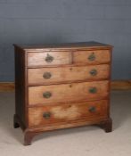 19th century oak chest of drawers, fitted two short over three long graduating drawers below, raised