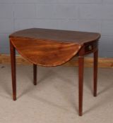 Regency mahogany and boxwood pembroke table, having boxwood crossbanded oval top, fitted single