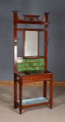 Art Nouveau mahogany hallstand, (with Reg. stamp 314626), the stylised pierced pediment above copper