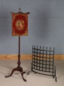Victorian mahogany pole screen, having needlework panel, turned column and tripod legs, together