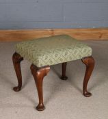 George III style walnut dressing stool, with green upholstered stuff over seat and cabriole supports