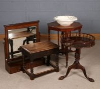 Late Victorian mahogany octagonal window table, together with an oak joint stool, Edwardian mahogany