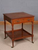Victorian mahogany two tier table, Heal & Son of London, the square top fitted with a single