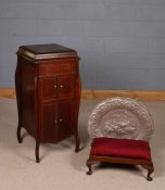 Edwardian mahogany inlaid gramophone cabinet (lacking gramophone), together with a 1930's oak